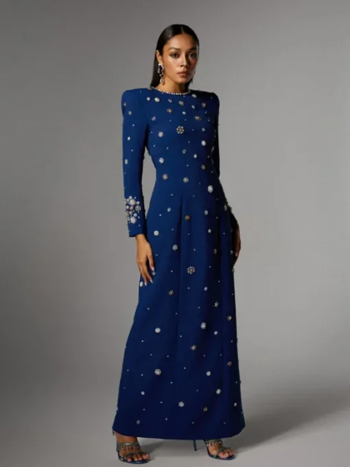 Alary Long Sleeve Rhinestone Maxi Dress