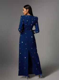Alary Long Sleeve Rhinestone Maxi Dress