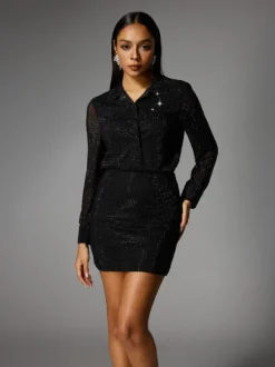 Albena Folded Collar Crystal Skirt Set
