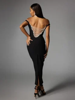Albinia Backless Pearl Beaded Midi Dress