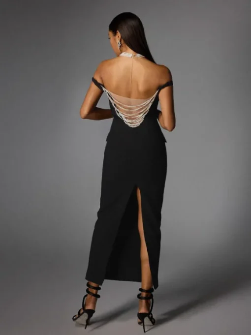 Albinia Backless Pearl Beaded Midi Dress
