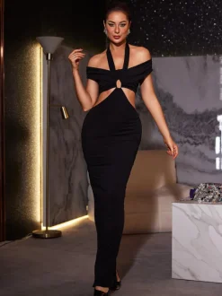 Alcantara Halterneck Cutout Maxi Dress