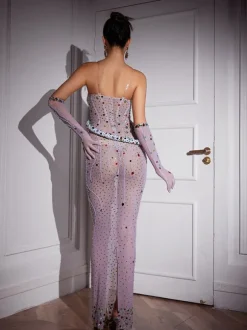 Aleia Snake Twisted Rhinestone Maxi Dress With Gloves