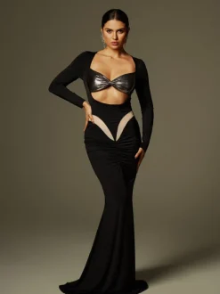 Aleyah Long Sleeve Cutout Ruched Maxi Dress