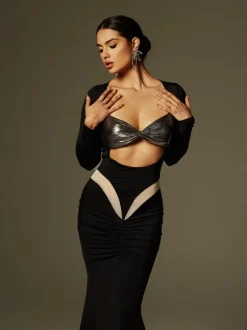 Aleyah Long Sleeve Cutout Ruched Maxi Dress