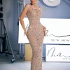 Alfredo Scoop Neck Rhinestone Maxi Dress