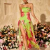 Alikae Strapless Printed Split Maxi Dress