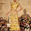 Alirio Embroidered Flower Midi Dress