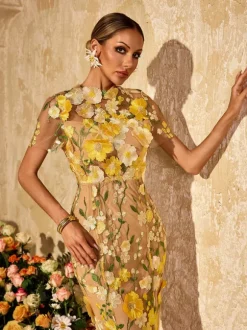 Alirio Embroidered Flower Midi Dress