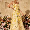 Alirio Halterneck Embroidered Flower Maxi Dress