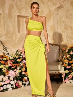 Almis One Shoulder Split Skirt Set