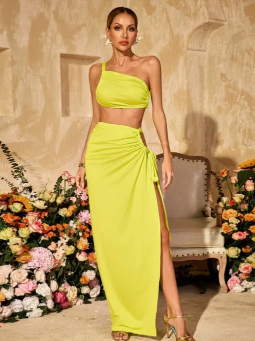 Almis One Shoulder Split Skirt Set