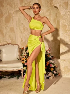 Almis One Shoulder Split Skirt Set