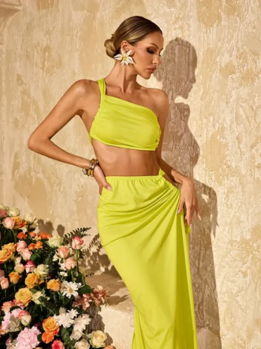 Almis One Shoulder Split Skirt Set