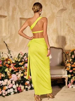 Almis One Shoulder Split Skirt Set