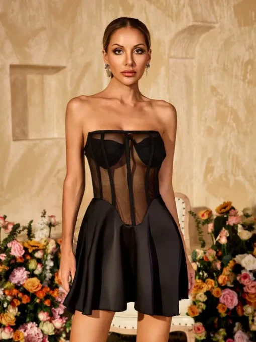 Alohi Strapless Corset Satin Mini Dress