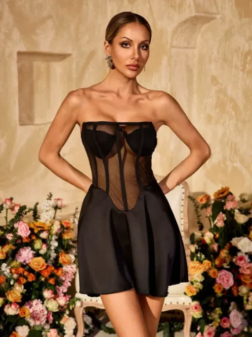 Alohi Strapless Corset Satin Mini Dress