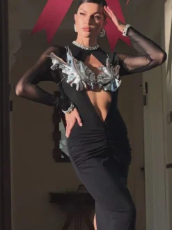 Alvaro Metallic Leafy Armor Top