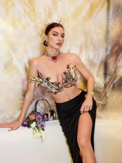 Alvaro Metallic Leafy Armor Top