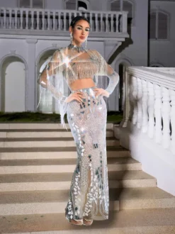 Alvin Acrylic Fringe Skirt Set