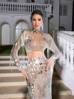 Alvin Acrylic Fringe Skirt Set