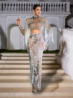 Alvin Acrylic Fringe Skirt Set