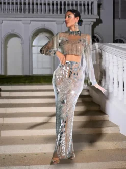 Alvin Acrylic Fringe Skirt Set