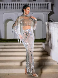 Alvin Acrylic Fringe Skirt Set