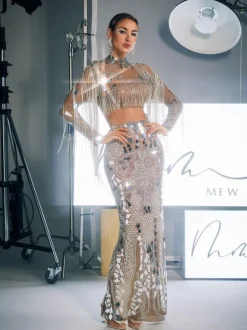 Alvin Acrylic Fringe Skirt Set