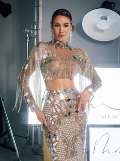 Alvin Acrylic Fringe Skirt Set