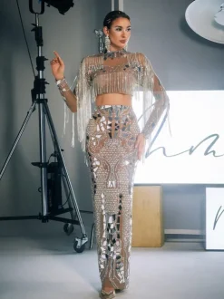 Alvin Acrylic Fringe Skirt Set