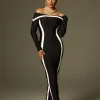 Alyvia Off Shoulder Stripe Bandage Maxi Dress