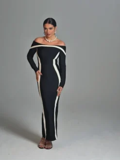 Alyvia Off Shoulder Stripe Bandage Maxi Dress