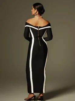 Alyvia Off Shoulder Stripe Bandage Maxi Dress