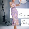 Amara Long Sleeve Embroidered Midi Dress In Purple