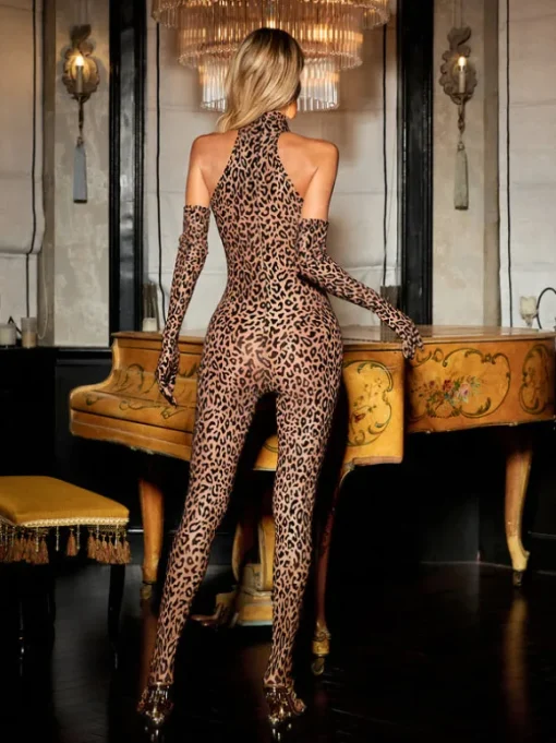 Ameti Halterneck Leopard Pants Set In Yellow