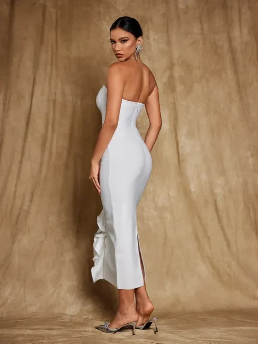 Amil Strapless Flower Rhinestone Bandage Dress