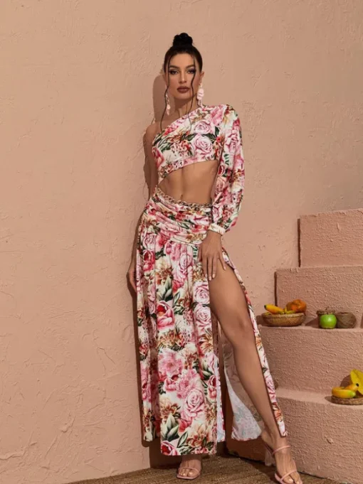Annabella One Shoulder Floral Cutout Maxi Dress In Pink