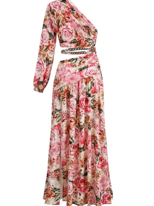 Annabella One Shoulder Floral Cutout Maxi Dress In Pink