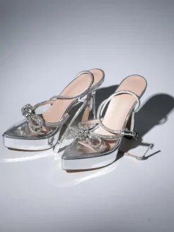 Anouk Bow Crystal Heels In Silver