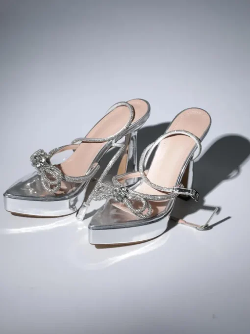Anouk Bow Crystal Heels In Silver