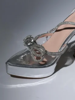 Anouk Bow Crystal Heels In Silver