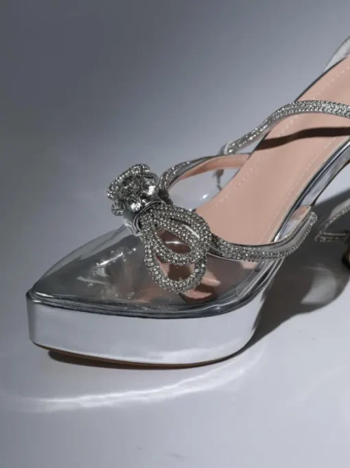 Anouk Bow Crystal Heels In Silver