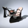 Anouk Bow Crystal Satin Heels In Black