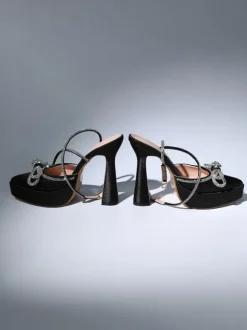 Anouk Bow Crystal Satin Heels In Black