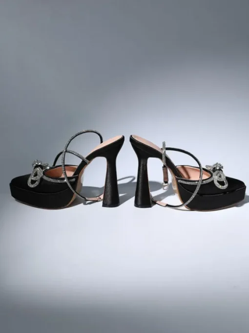 Anouk Bow Crystal Satin Heels In Black
