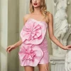 Anwen Strapless Flower Mini Dress In Pink