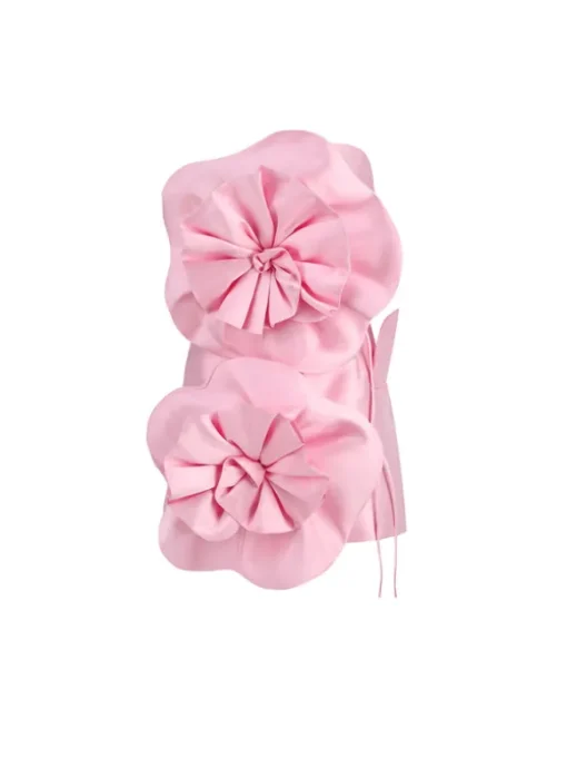 Anwen Strapless Flower Mini Dress In Pink