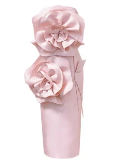 Anwen Strapless Flower Midi Dress In Blush