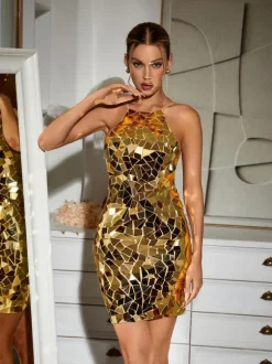 April Embellished Mini Dress In Gold